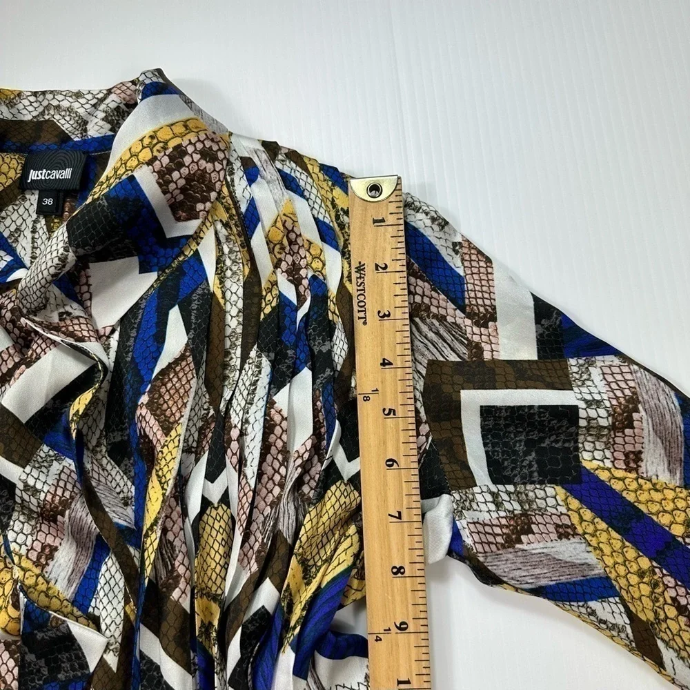 Just Cavalli Sz 38 Blouse Tie Neck Pleated - Picture 8 of 16